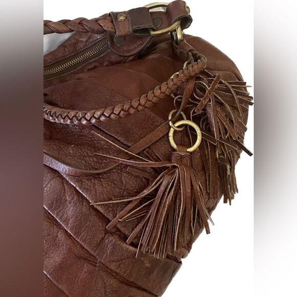 Sabina New York - Large Brown Plated Slouchy Boho Shoulder Leather Bag Coquillle - Picture 11 of 11